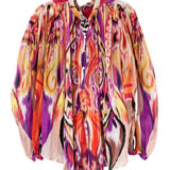Etro puff sleeve silk abstract multi oversize blouse - 34